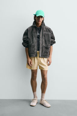 CAZADORA RELAXED FIT PIEL SERRAJE / Gris