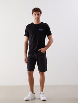 Bisiklet Yaka K?sa Kollu Bask?l? Penye Erkek Ti??rt