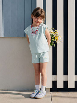 Bask?l? K?z ?ocuk Soft Touch Ti??rt ve ?ort