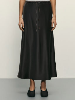Сатиновая юбка миди с поясом на кулиске / Zarina  фото 2