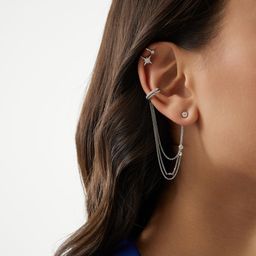 Серебряный кафф со звездой и фианитами