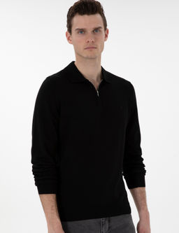 Siyah Slim Fit Fermuarl_ Polo Yaka Basic Triko Kazak - Pierre cardin фото 3