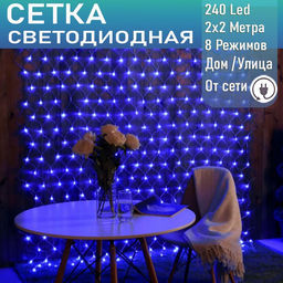 Светодиодная сеть (220в,2х2м, синяя)