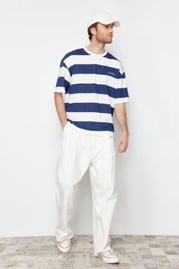 TRENDYOL MAN Lacivert Oversize Yaz? Nak?sl? Cizgili %100 Pamuklu Tok Kumas T-shirt TMNSS24TS00099 - Trendyolmilla фото 3