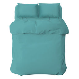 Постельное белье, комплект 1,5 спальный "Бирюзовый" 4 предмета: пододеяльник 145х215см, простыня 150х215см, 2 наволочки 70х70см с клапаном-запахом, перкаль 110г/м2, хлопок 100%, упаковка "классическая" ПВХ 32х41х2,5см, "Домашняя мода" (Россия)