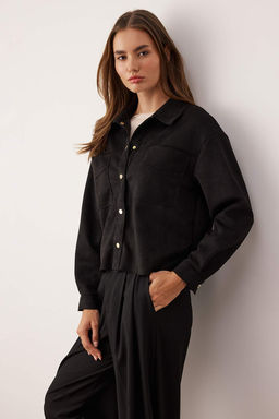 Siyah Gold Dugme Detayl? Suet Gomlek Ceket TWOAW26CE00016