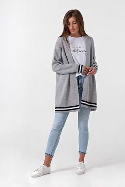 Кардиган вязаный удлиненный асимметричный из хлопка серый