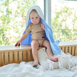 Полотенце уголок махровое Крошка Я, 75х75 см, цвет молочный/голубой, 100% хлопок, 360 г/м2  фото 9