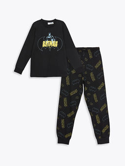 Bisiklet Yaka Batman Bask?l? Uzun Kollu Erkek ?ocuk Pijama Tak?m?