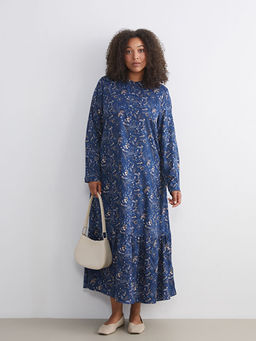 B?y?k Beden Bisiklet Yaka ?i?ekli Elbise