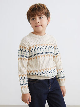 Bisiklet Yaka Desenli Erkek ?ocuk Triko Kazak