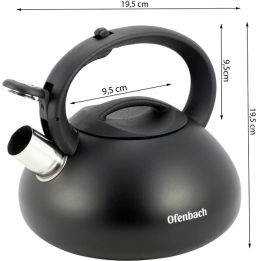 Чайник 2,5л из нержавеющей стали со свистком и ручкой из нейлона (100302) - Kamille фото 4