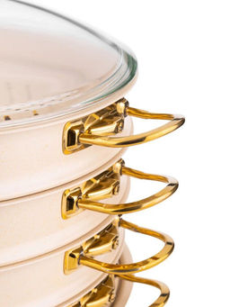 Мантоварка с крышкой стеклянной 34х10 см (8 л) с АПП, цвет: кремовый/золотой, арт. 4000-CRM/GD-34. - D.L.K. фото 2