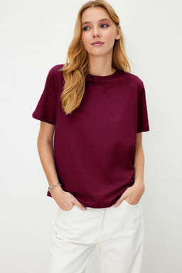 TRENDYOLMILLA Beyaz %100 Pamuk Regular/Normal Kal?p K?sa Kollu Basic Bisiklet Yaka Orme T-Shirt TWOSS23TS00000  фото 50