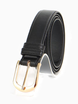 Ремень женский, 110×2.8 см, классическая пряжка металл, золотистая, чёрный