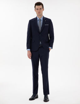 Lacivert Slim Fit %100 Y_n Ekose Tak_m Elbise