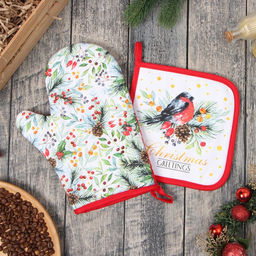 Кухонный набор Сhristmas greetings варежка-прихватка 20х28см, прихватка 19х19см, 100% хл