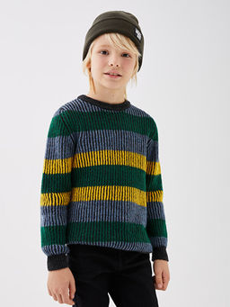 Bisiklet Yaka Renk Bloklu Uzun Kollu Erkek ?ocuk Triko Kazak