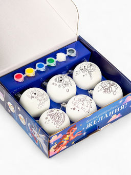 Елочные шары под раскраску «Чудесный подарок», набор для творчества, 7 см, набор 6 шт.+краски