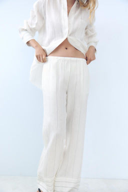 STRIPED 100% LINEN TROUSERS - Zara фото 2