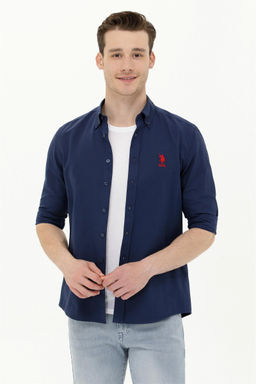 Мужская темно-синяя базовая рубашка с длинным рукавом Неожиданная скидка в корзине