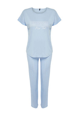Mavi Potikareli ve Sloganl? Orme Pijama Tak?m? THMSS24PT00364