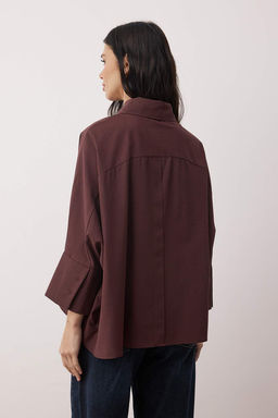 Beyaz Genis Mansetli Oversize Dokuma Gomlek TWOAW26GO00130