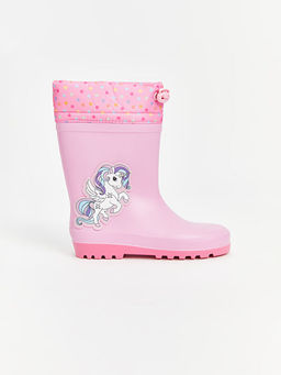 Bask?l? K?z ?ocuk Ya?mur Botu