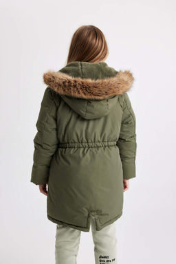 Водоотталкивающая куртка со съемным капюшоном и подкладкой из искусственного меха для девочек, пальто - Defacto фото 8