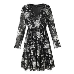 Платье женское короткое MIST plus-size, чёрное, размер 52, принт цветочный