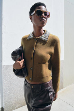 100% WOOL JACKET WITH JEWELLED LAPELS