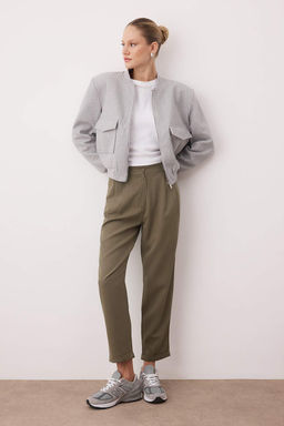 Haki Pilili Beli Lastikli Duble Paca Pantolon TWOAW26PL00125