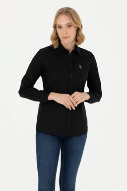 Женская черная базовая рубашка с длинным рукавом Неожиданная скидка в корзине
