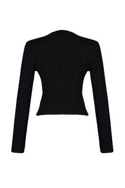 Siyah Dik Yaka Triko Kazak TWOAW24KZ00329