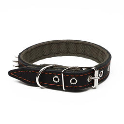 Ошейник комбинированный кожа/брезент Ёж, 55 х 2.5 см, ОШ 35-45 см, чёрный - Пижон фото 2