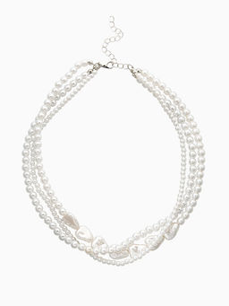 Чокер- бусы «Сияние жемчуга. Сердце мятое», L=45 см, белый в серебре