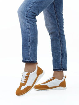 03-YA486-2 WHITE/SAND Кроссовки женские (натуральная кожа, натуральная замша)