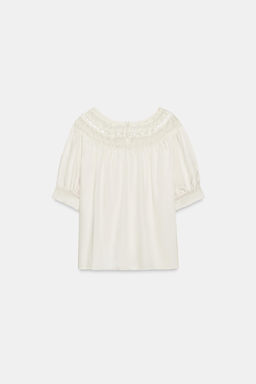 BLUSA MANGA CORTA ENCAJE ZW COLLECTION / Blanco - Zara фото 5