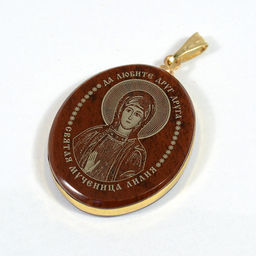 Кулон из обсидиана овал с окантовкой " Св.Лилия " 20*30мм.