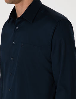 Lacivert %100 Pamuk Parlak Saten Regular Fit Uzun Kollu Basic G_mlek
