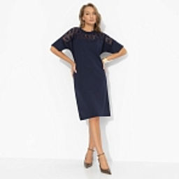 Платье-футляр комбинированное с кружевом, Модный эверест