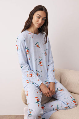 Mavi Y?lbas? Desenli Orme Pijama Tak?m? THMAW26PT00055