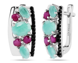 Серьги, изумруд берилл , рубин корунд , шпинель, Изобилие