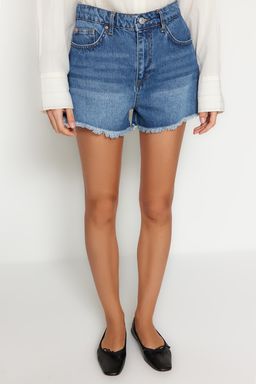 TRENDYOLMILLA Koyu Mavi Pacas? Y?rt?kl? Yuksek Bel Denim Sort TWOSS23SR00220  фото 4