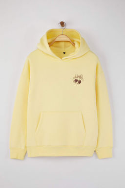 Teen Ac?k Sar? S?rt Bask?l? Oversize Kal?p Kal?n Ici Polarl? Orme Sweatshirt TWOAW26SW00192 - Trendyolmilla фото 7