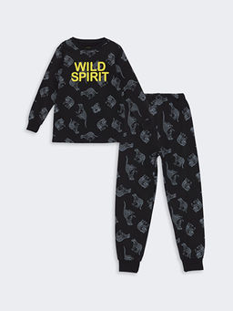 Bisiklet Yaka Bask?l? Uzun Kollu Erkek ?ocuk Pijama Tak?m?