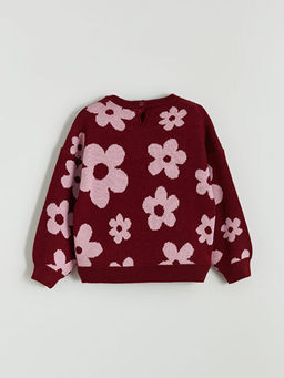 ?i?ek Desenli K?z ?ocuk Triko Kazak