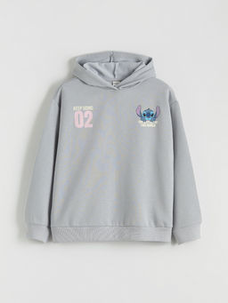 Stitch Bask?l? K?z ?ocuk Kal?n Sweatshirt