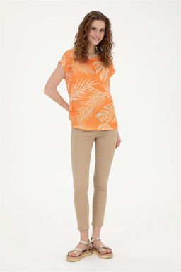 Женская оранжевая футболка с круглым вырезом - U.s. polo assn фото 4