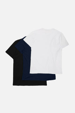 Lacivert-Siyah-Beyaz Slim/Dar Bisiklet Yaka Basic %100 Pamuklu 3lu Paket T-Shirt TMNSS19BO0007